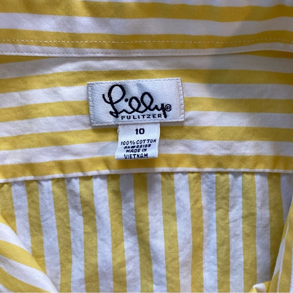 vintage lilly pulitzer yellow & white striped button down shirt - Picture 6 of 7